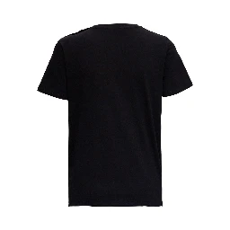 Black Crewneck T-Shirt with Logo Print and Golden Buttons in Jersey Woman