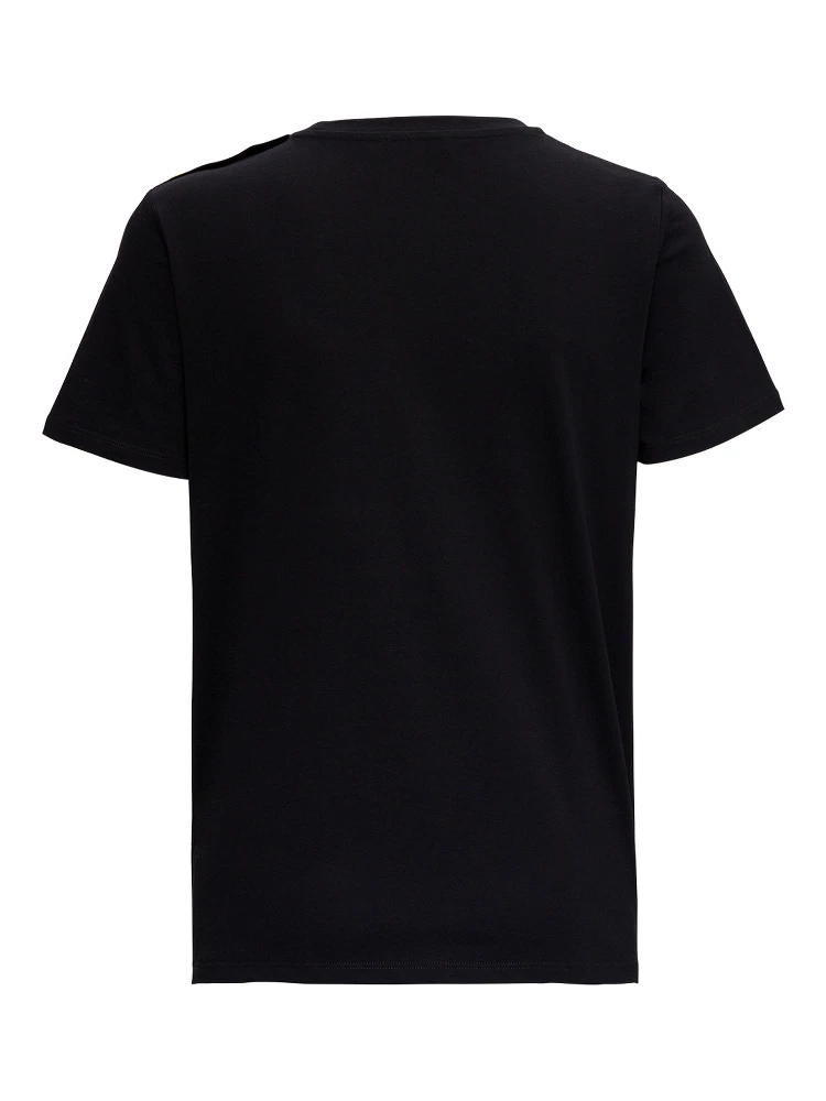 Black Crewneck T-Shirt with Logo Print and Golden Buttons in Jersey Woman alternative