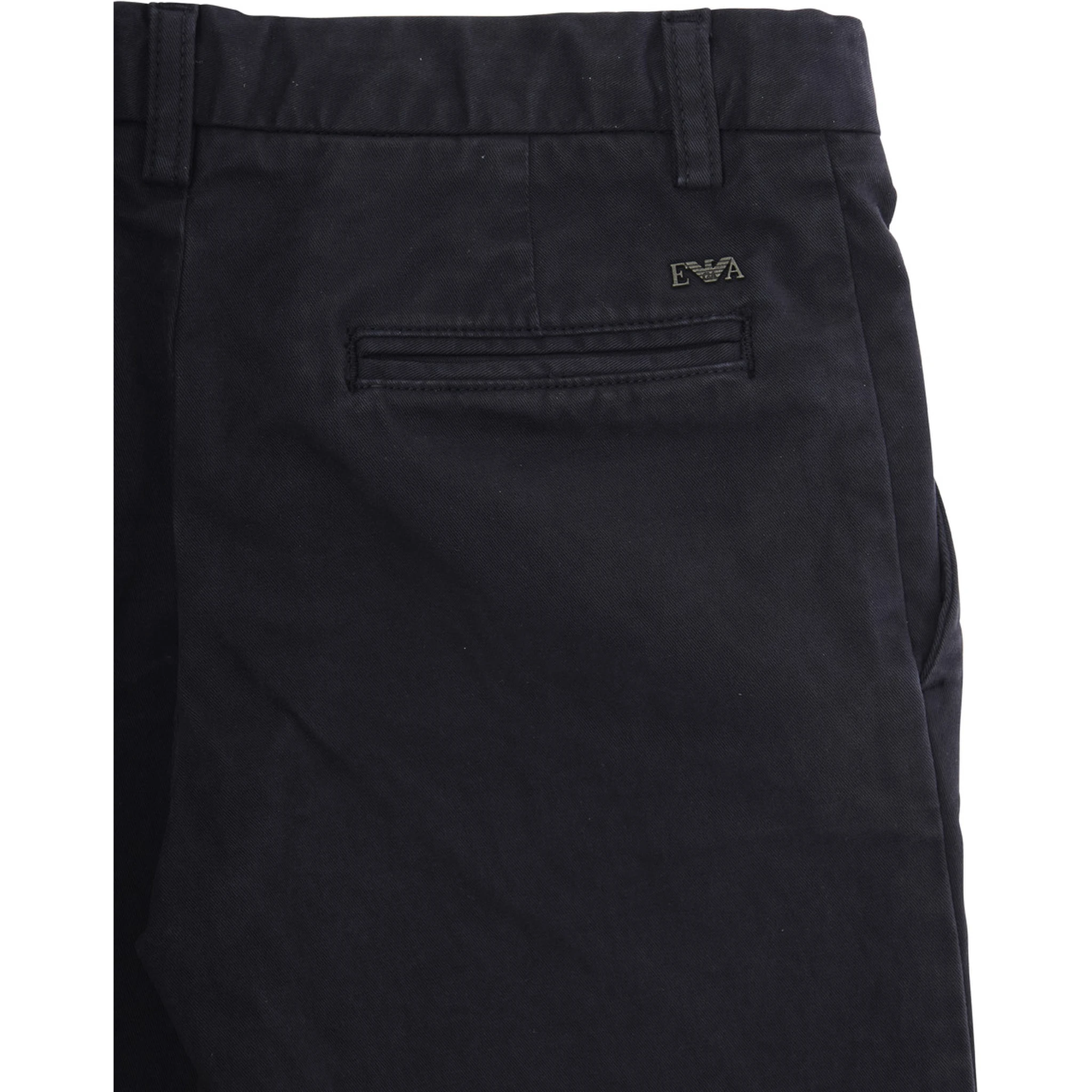 Blue Trousers with Belt Loops and Logo Plate on the Back in Cotton Boy