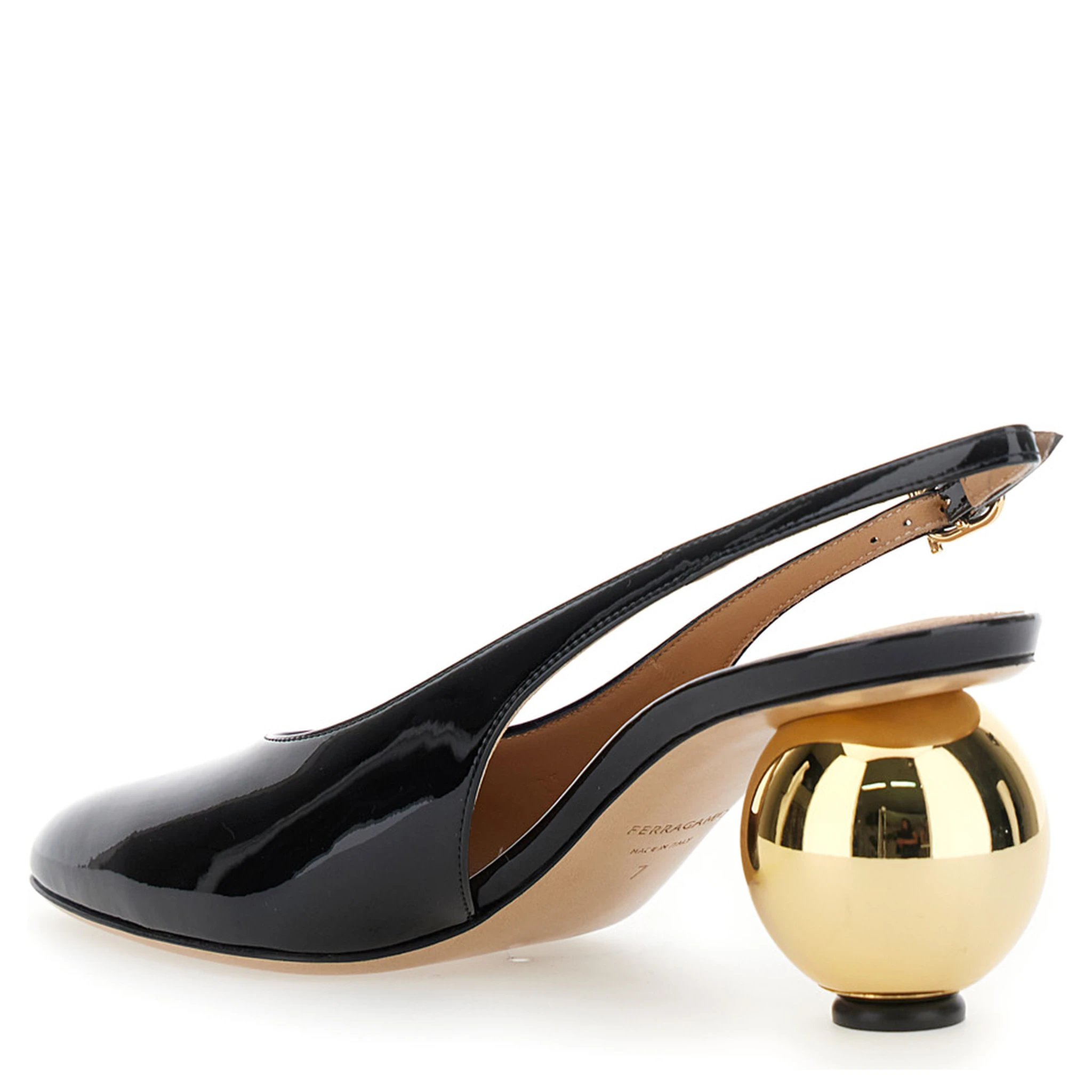 Tessie Black Slingback Pumps with Spherical Heel in Patent Leather Woman
