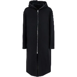 Black Coat with Fixed Hood and Rear Single Vent in Wool Man