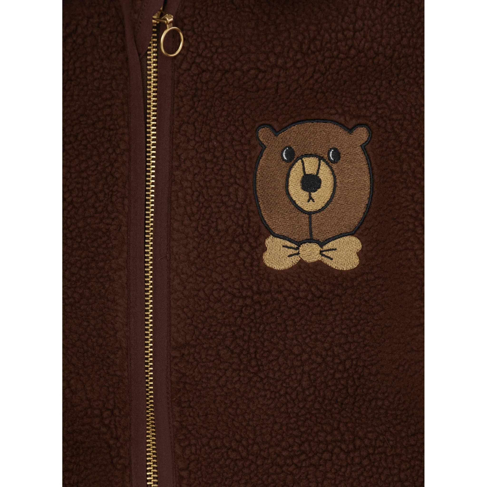 Brown High Neck Sweatshirt with Logo Patch on the Front in Faux Fur Girl