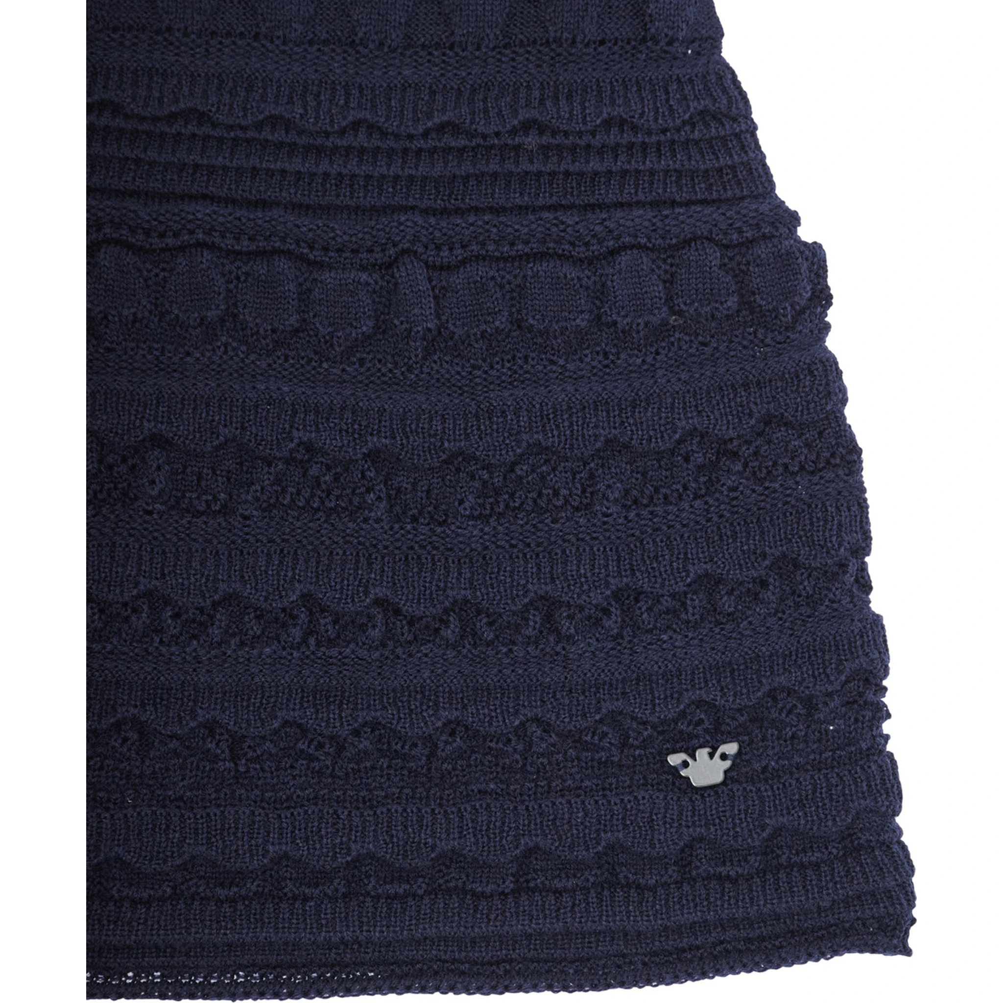 Blue Dress with Round Neck and Logo Embroidery on the Front in Wool Blend Girl