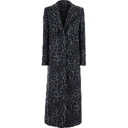 Grey Coat with All-Over Animal Print in Wool Woman