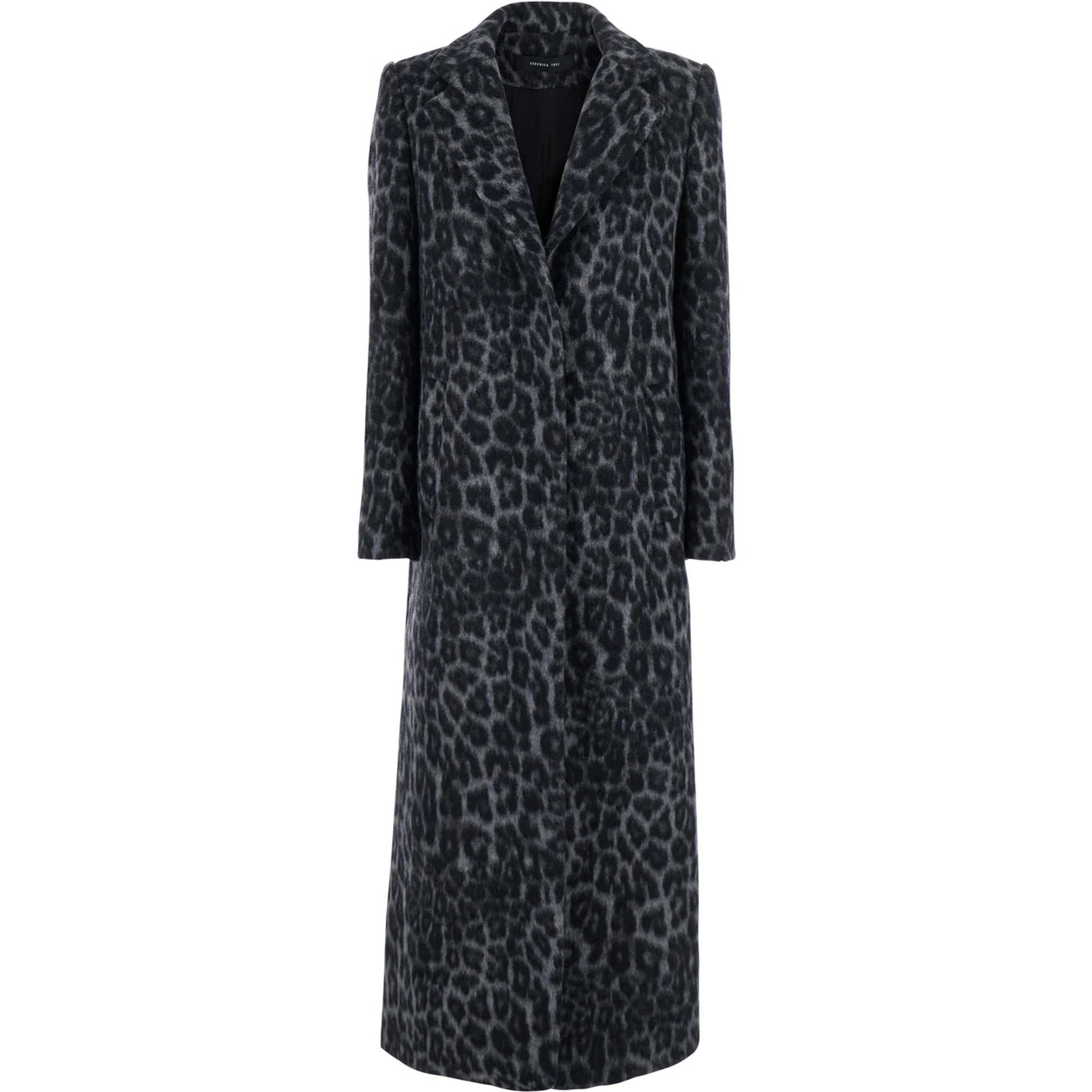 Grey Coat with All-Over Animal Print in Wool Woman