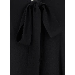 Black Blouse with Pussybow Collar and Asymmetric Design in Silk Woman