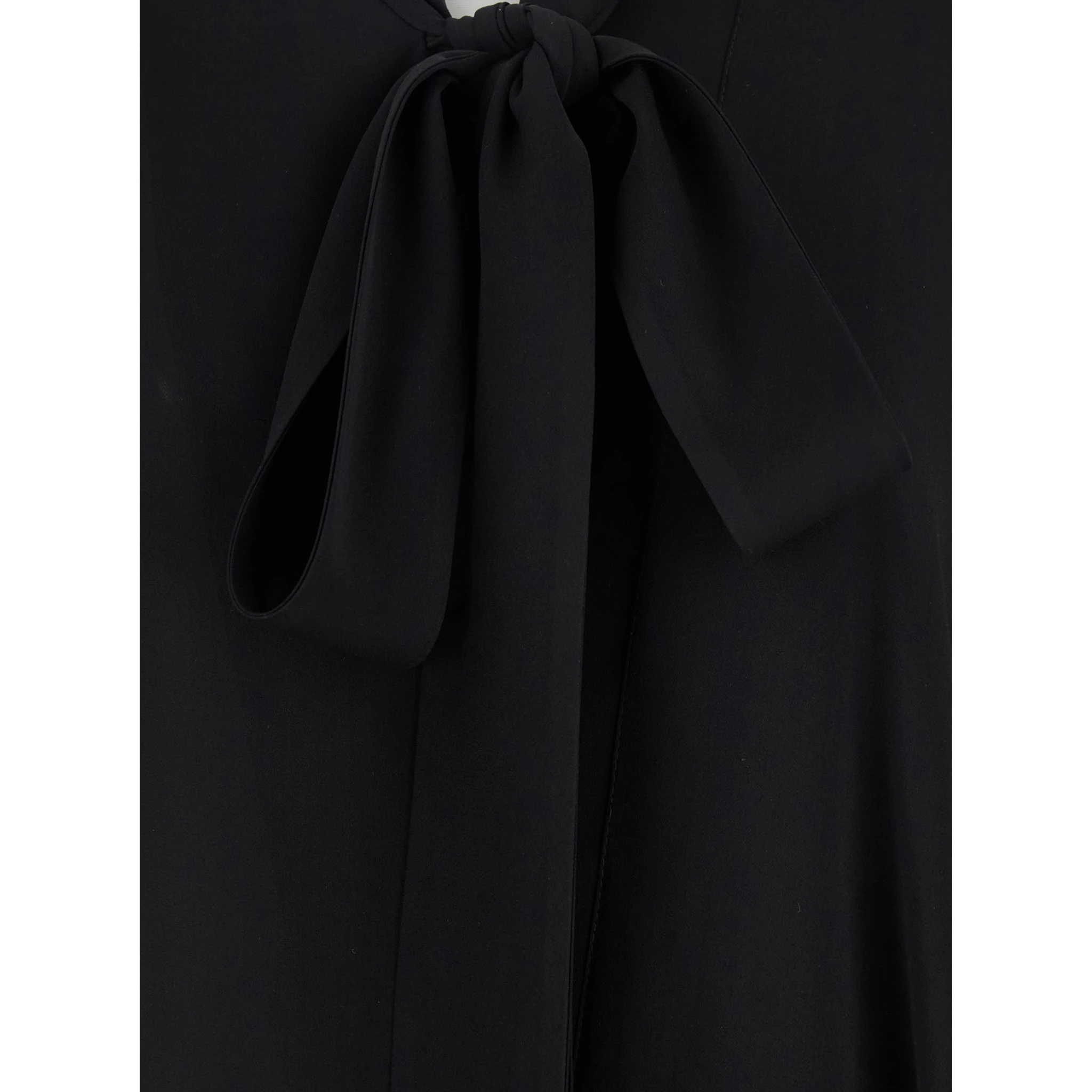 Black Blouse with Pussybow Collar and Asymmetric Design in Silk Woman