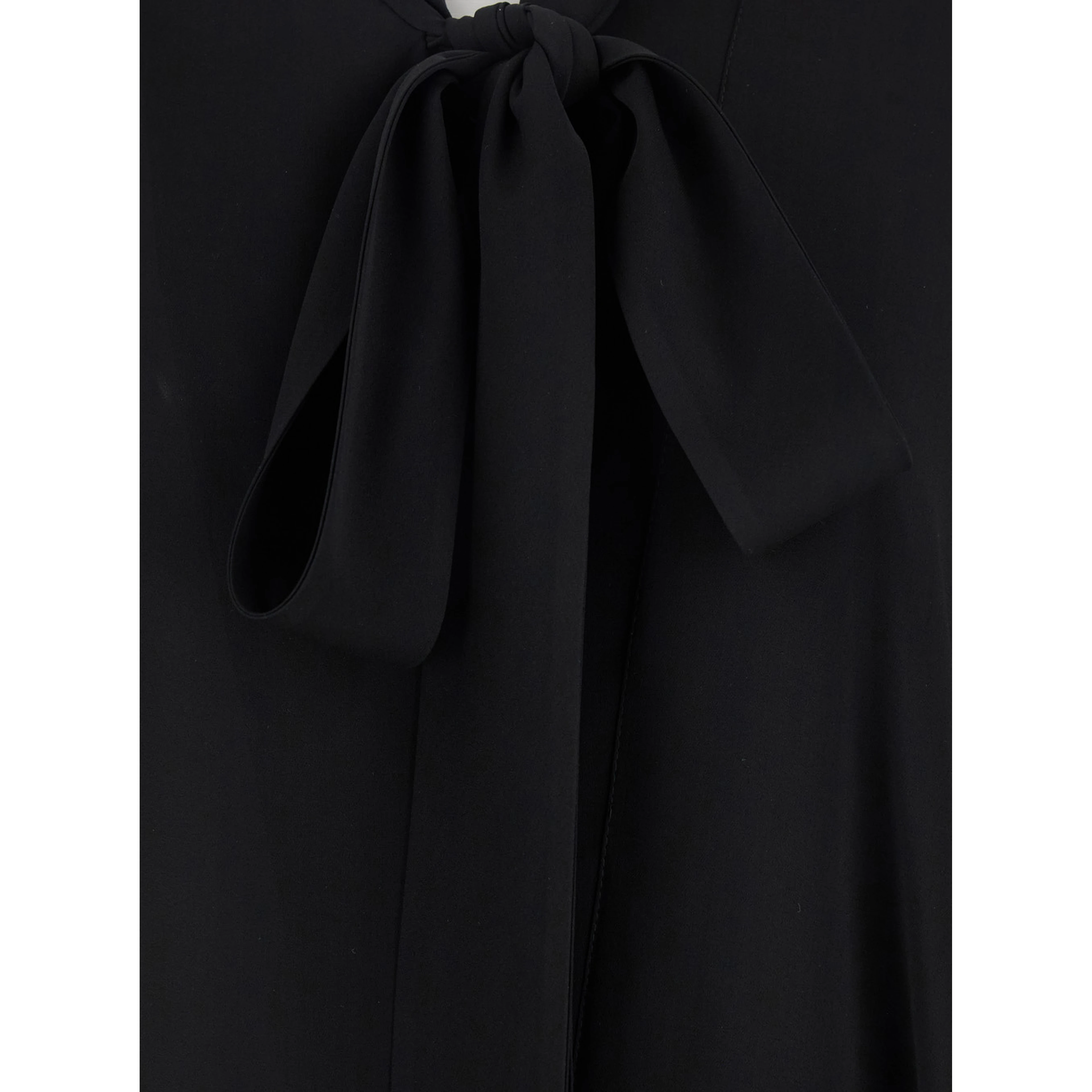 Black Blouse with Pussybow Collar and Asymmetric Design in Silk Woman