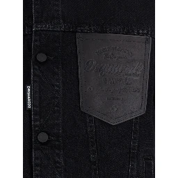 Black Jacket with Classic Collar and Embossed Logo on the Front in Denim Man