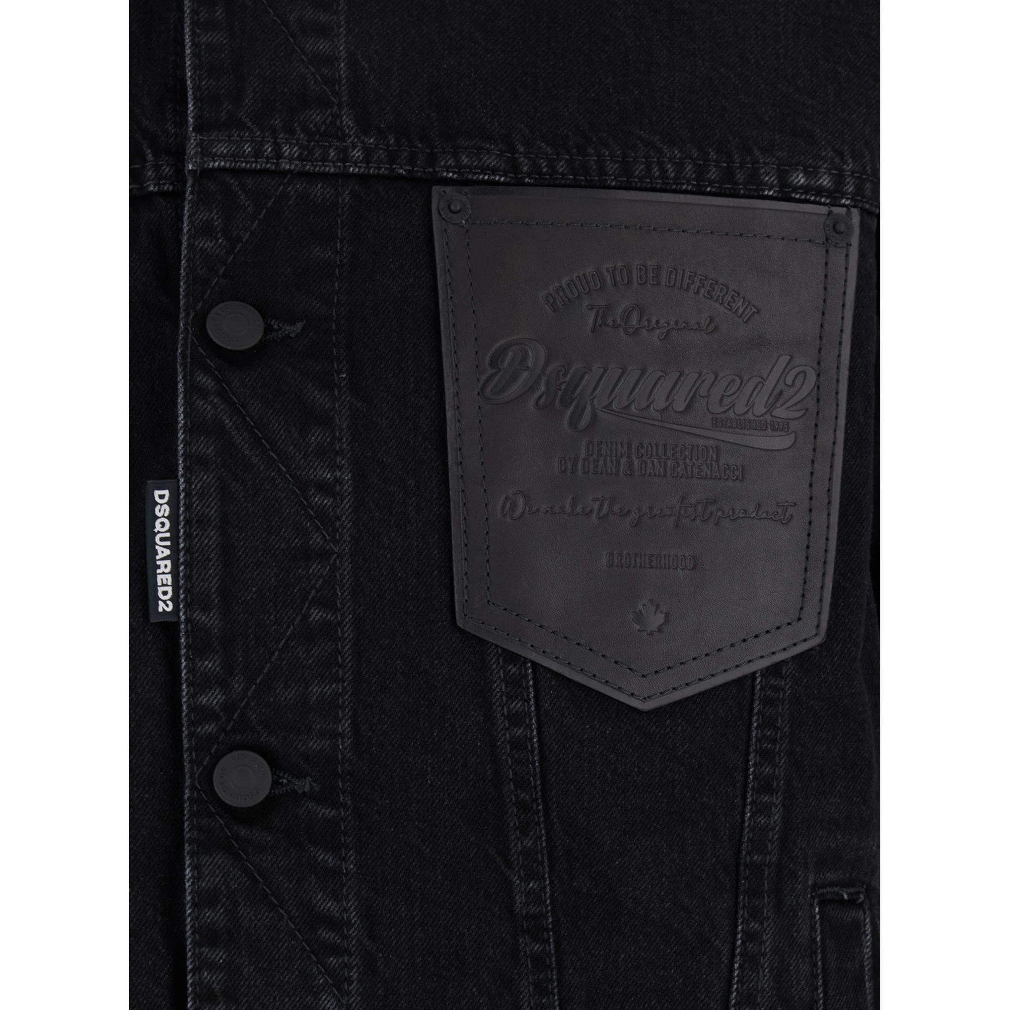Black Jacket with Classic Collar and Embossed Logo on the Front in Denim Man