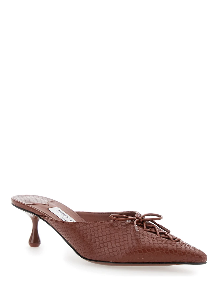 Scarlett Brown Mules wirh Sculpted Heel and Snakeskin Effect in Leather Woman alternative