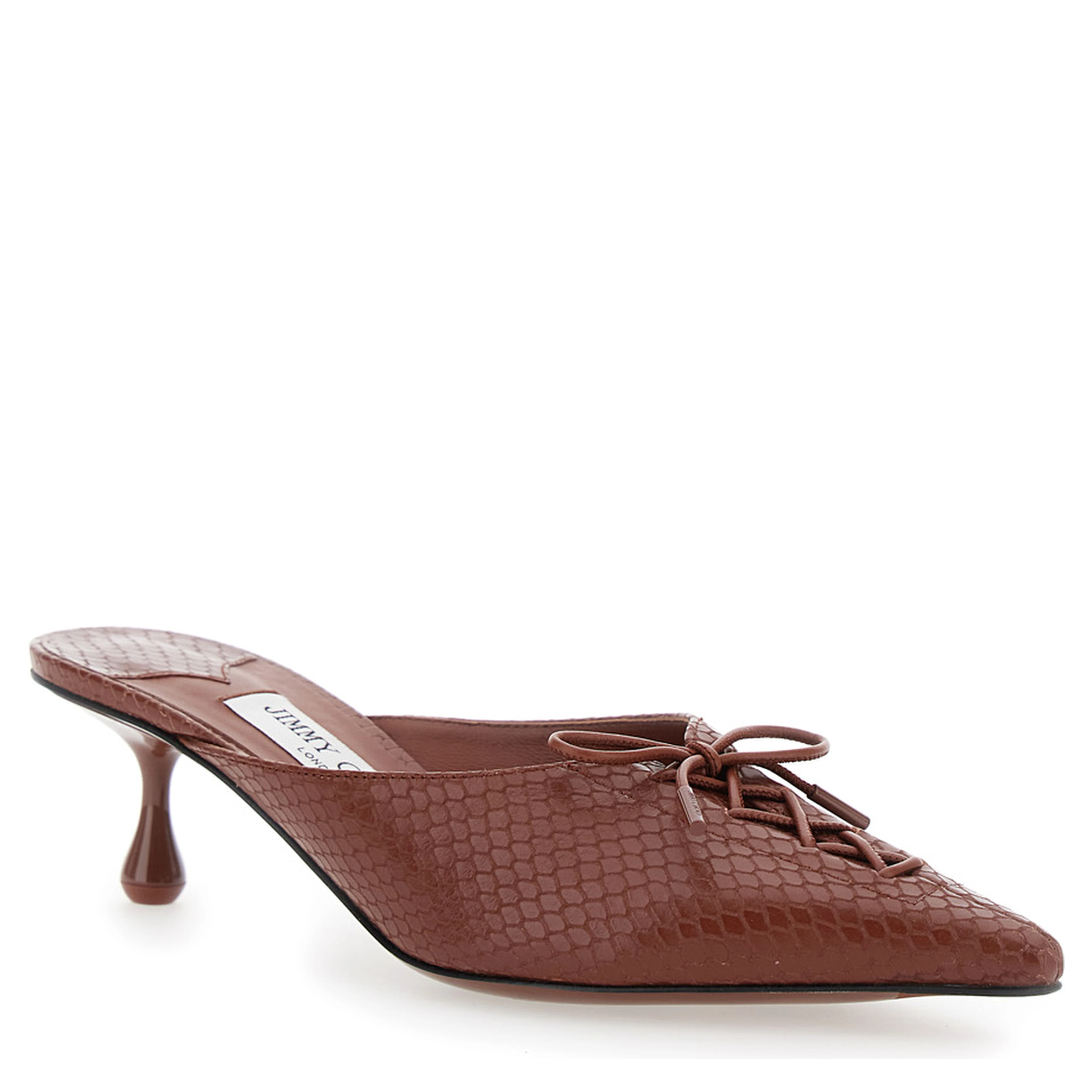 Scarlett Brown Mules wirh Sculpted Heel and Snakeskin Effect in Leather Woman