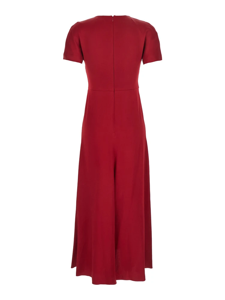Red Crewneck Midi Dress with Gathered Waist and Rear Zip Closure in Viscose Blend Woman alternative