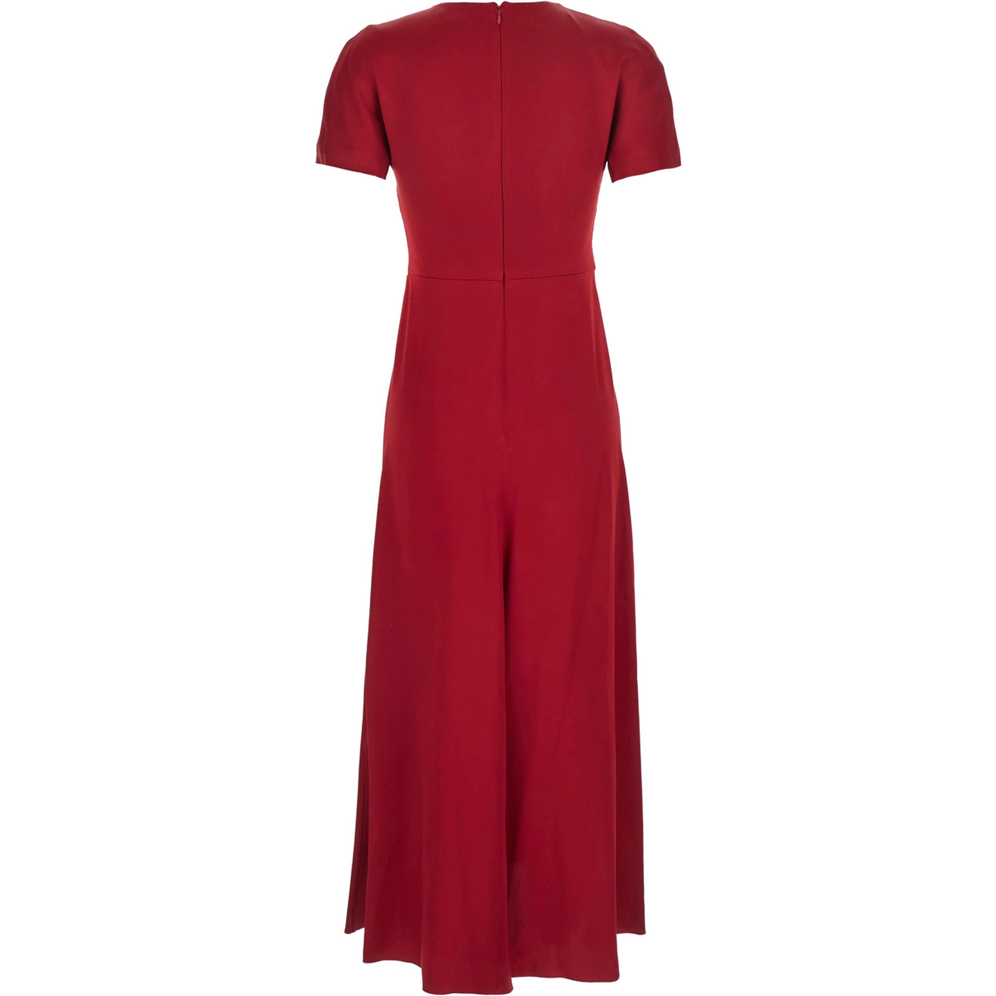 Red Crewneck Midi Dress with Gathered Waist and Rear Zip Closure in Viscose Blend Woman