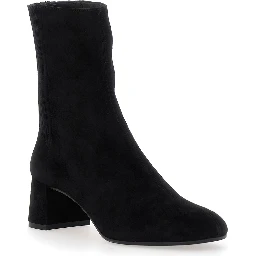 Saint Honore Black Ankle Boots with Low Block Heel and Rear Zip Closure in Suede Woman