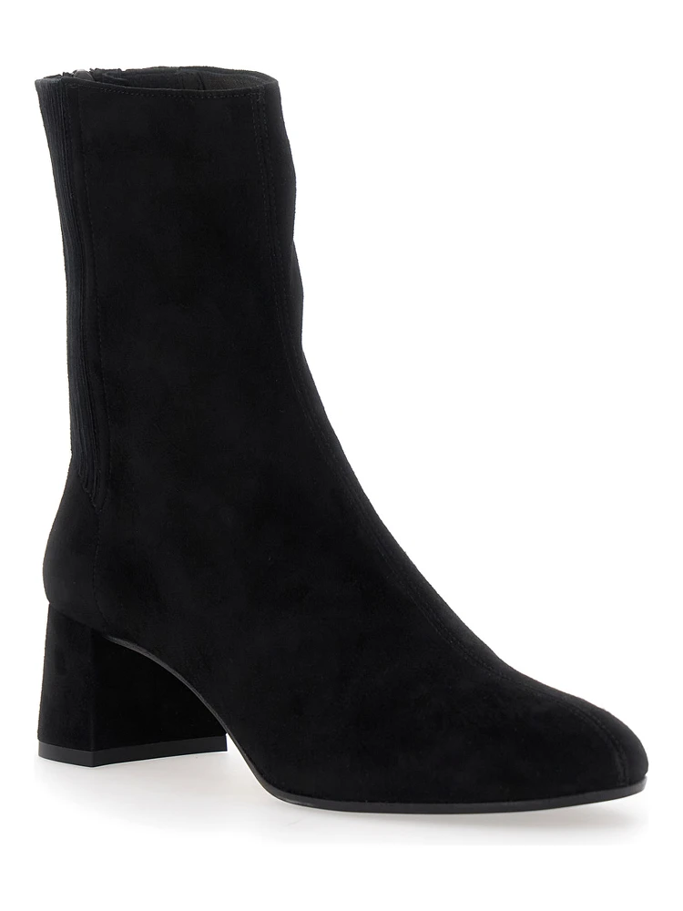 Saint Honore Black Ankle Boots with Low Block Heel and Rear Zip Closure in Suede Woman alternative
