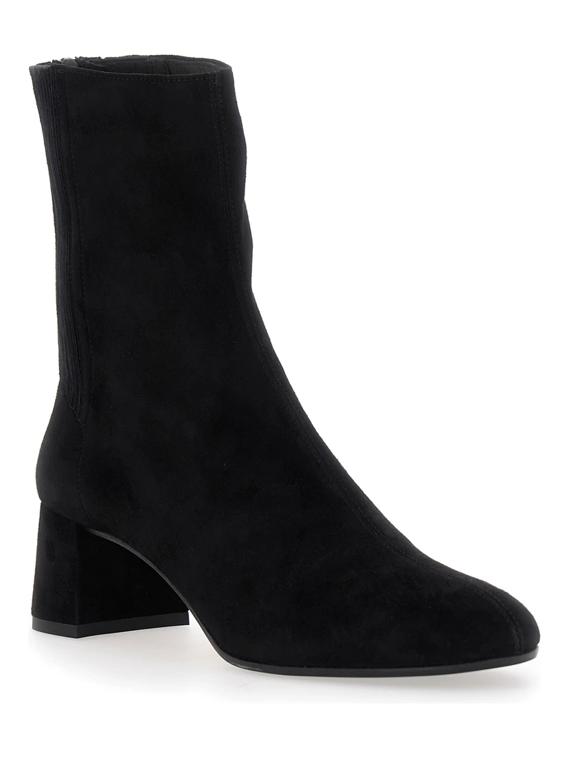 Saint Honore Black Ankle Boots with Low Block Heel and Rear Zip Closure in Suede Woman