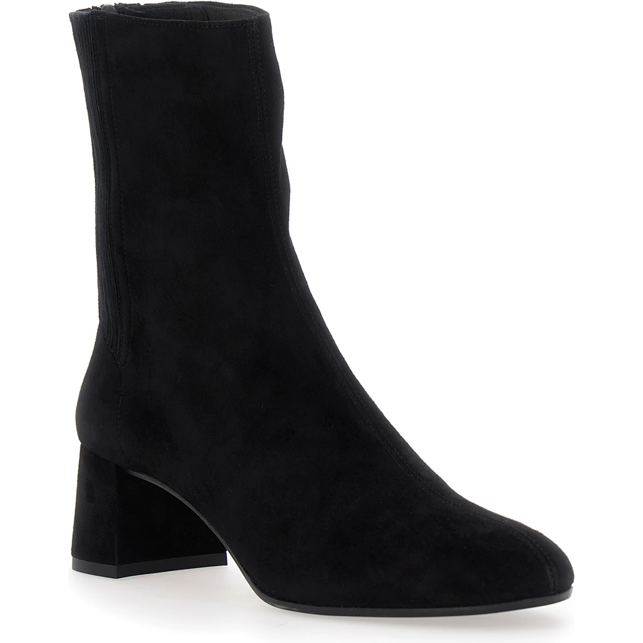 Saint Honore Black Ankle Boots with Low Block Heel and Rear Zip Closure in Suede Woman