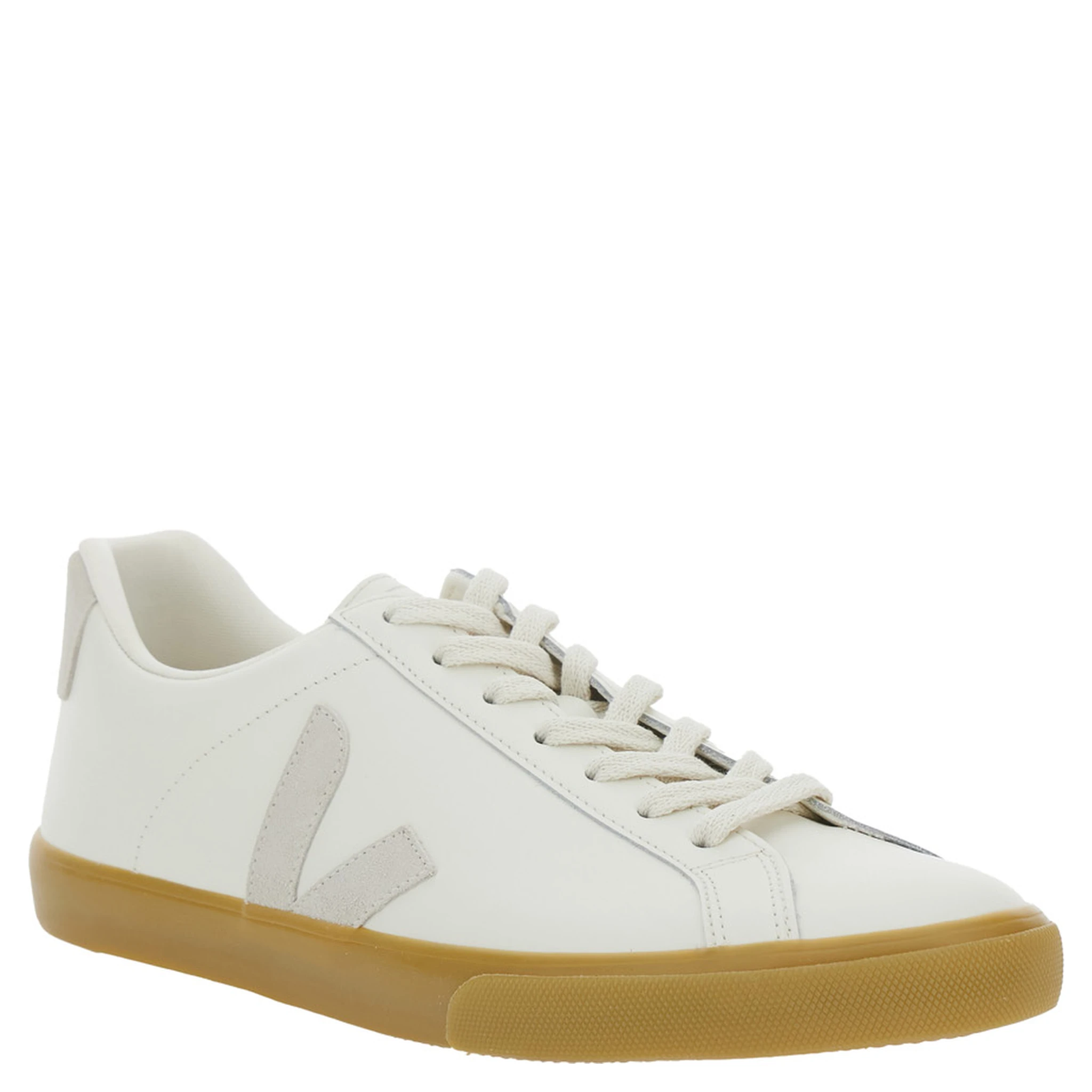 Esplar White Low Top Sneakers with Contrasting Heel with Logo Lettering and Logo Patch on the Side in Leather Unisex