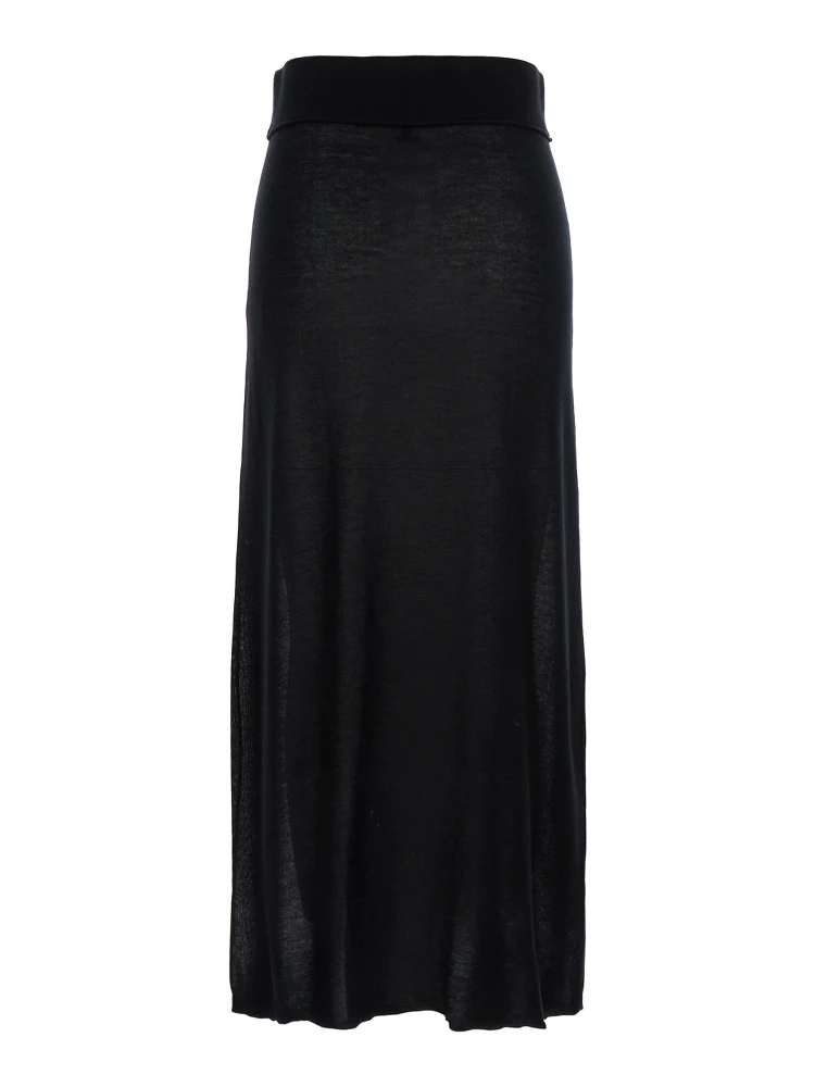 Black Long Skirt with Elastic Waist and Ribbed Hem in Cashmere Blend Woman alternative