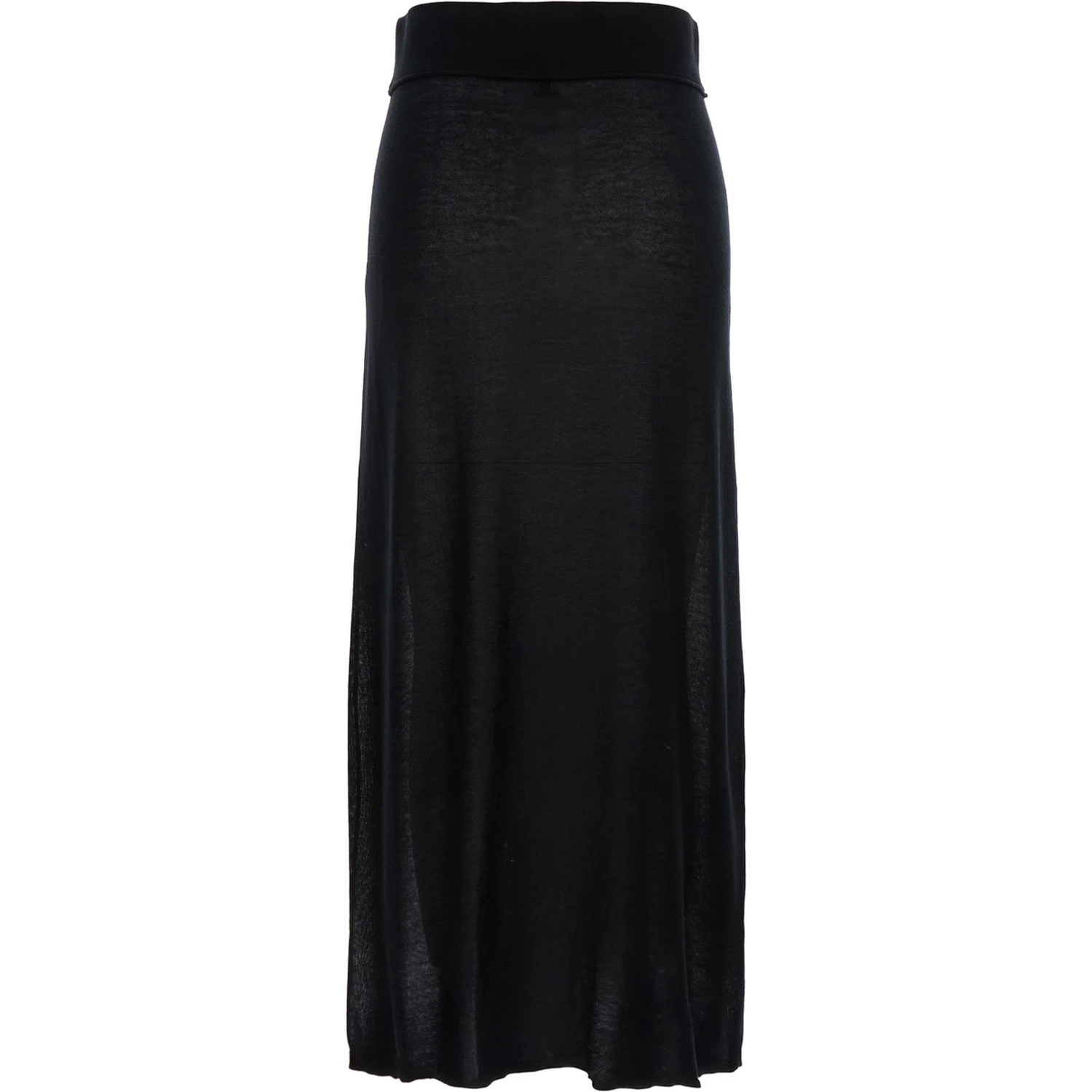 Black Long Skirt with Elastic Waist and Ribbed Hem in Cashmere Blend Woman