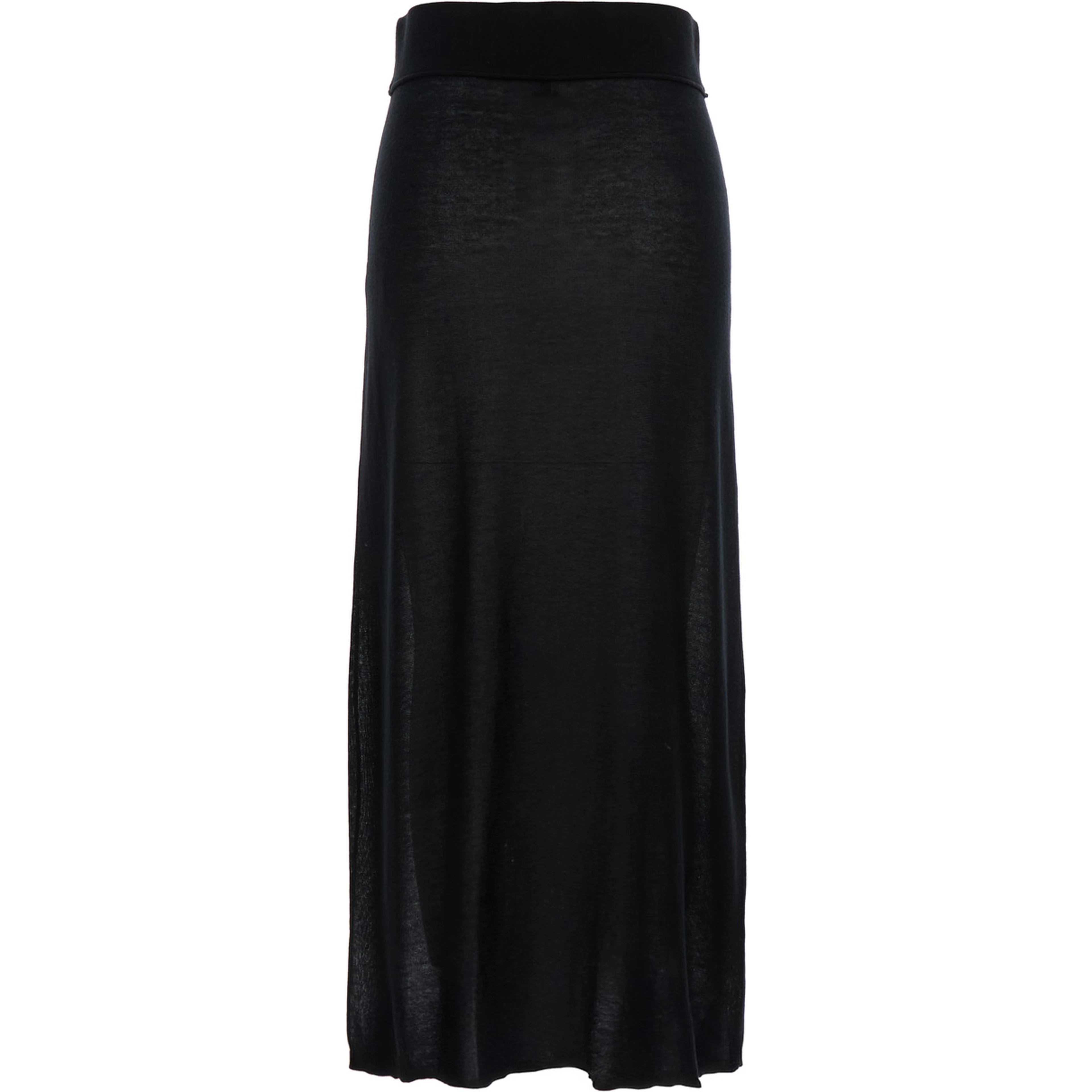 Black Long Skirt with Elastic Waist and Ribbed Hem in Cashmere Blend Woman