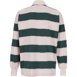 Pink Polo Shirt with Classic Collar and All-Over Striped Motif in Cotton Man