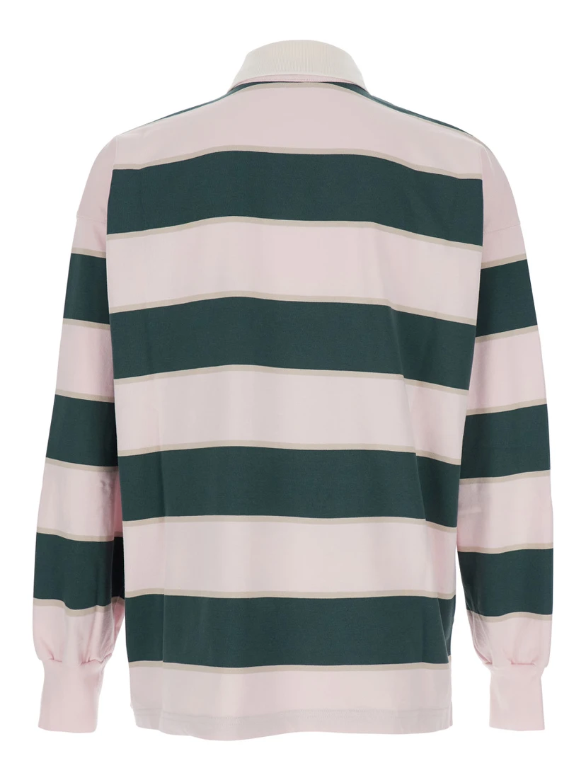 Pink Polo Shirt with Classic Collar and All-Over Striped Motif in Cotton Man