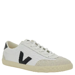 V-10 White Sneakers with Side Logo Application in Leather Unisex