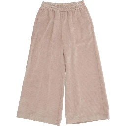 Pink Trousers with Elastic Waist and Applied Logo Patch in Fabric Baby