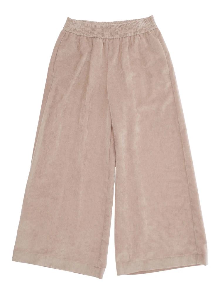 Pink Trousers with Elastic Waist and Applied Logo Patch in Fabric Baby