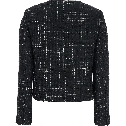 Black Jacket with Round Neck and Front Button Closure in Tweed Woman