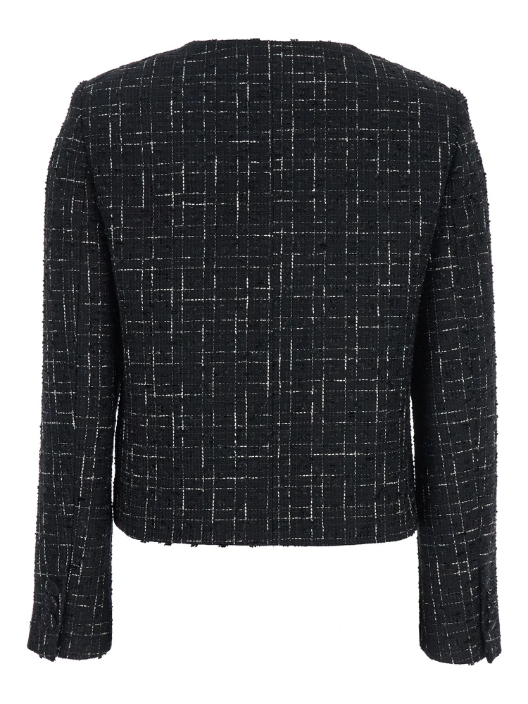 Black Jacket with Round Neck and Front Button Closure in Tweed Woman alternative