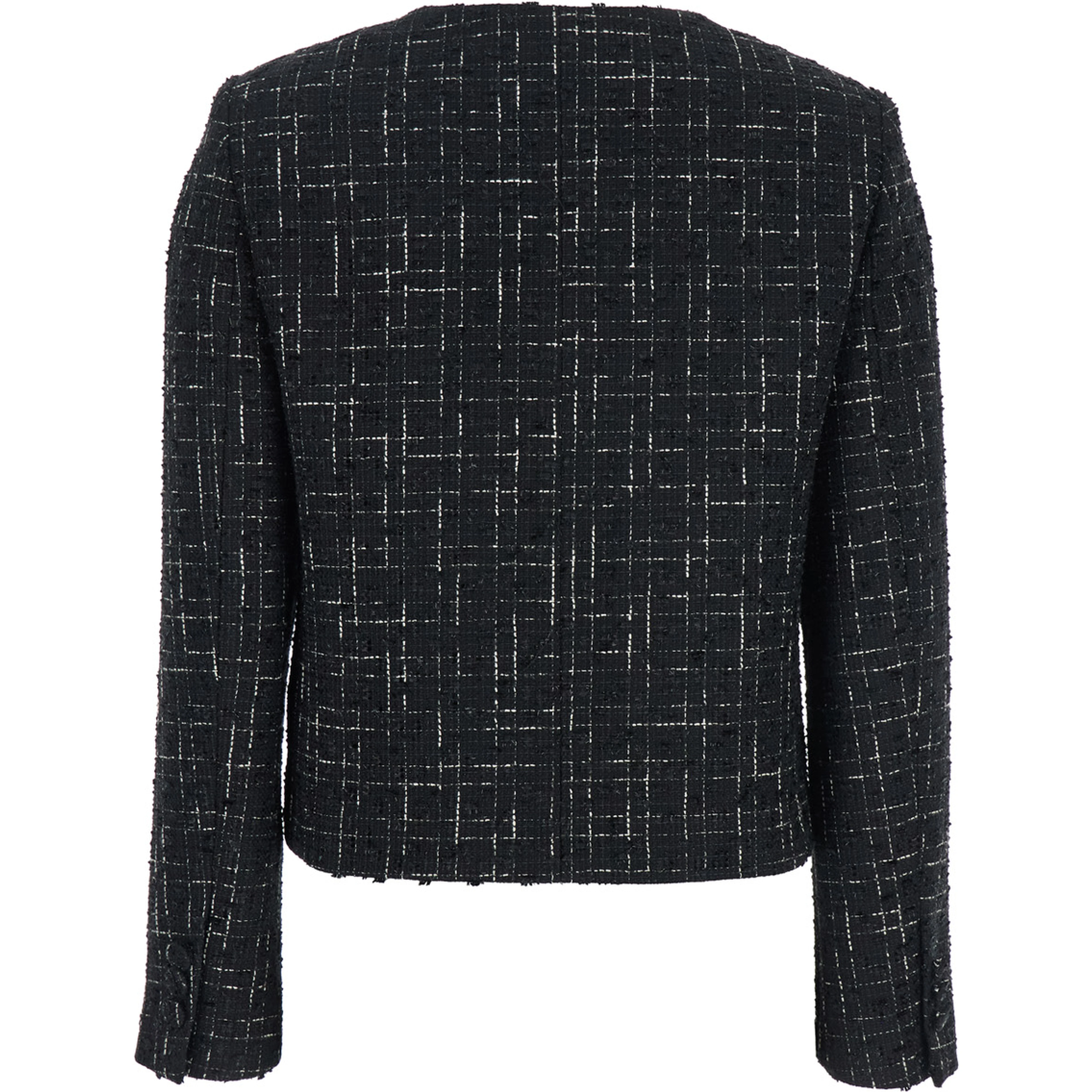 Black Jacket with Round Neck and Front Button Closure in Tweed Woman