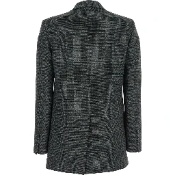 Grey Double-Breasted Jacket with Peak Revers and All-Over Striped Motif in Wool Woman