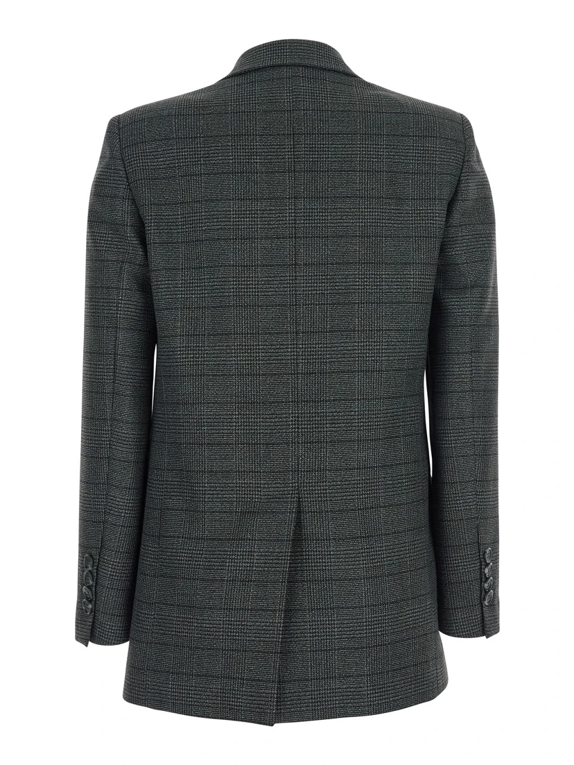 Grey Double-Breasted Jacket with Peak Revers and All-Over Striped Motif in Wool Woman