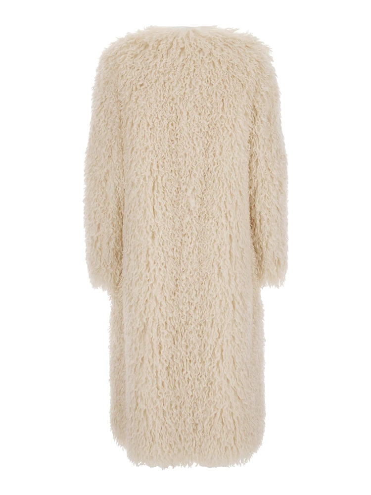 Cleo Beige Coat with Open Front in Faux Fur Woman alternative