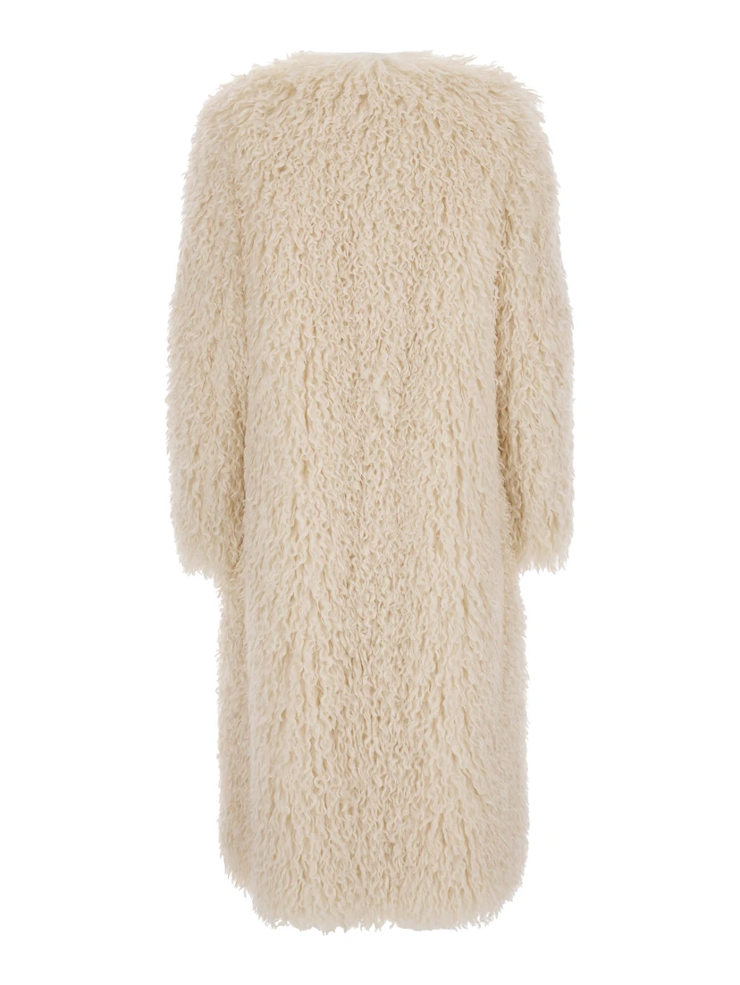 Cleo Beige Coat with Open Front in Faux Fur Woman
