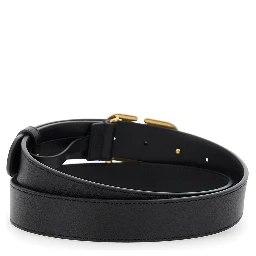 Black Belt with Adjustable VLogo Buckle in Leather Man
