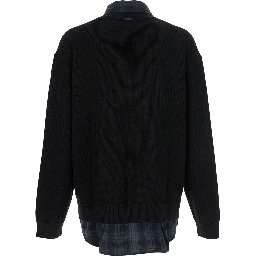Black Sweater with Layered Design and Classic Collar in Cotton and Wool Blend Man