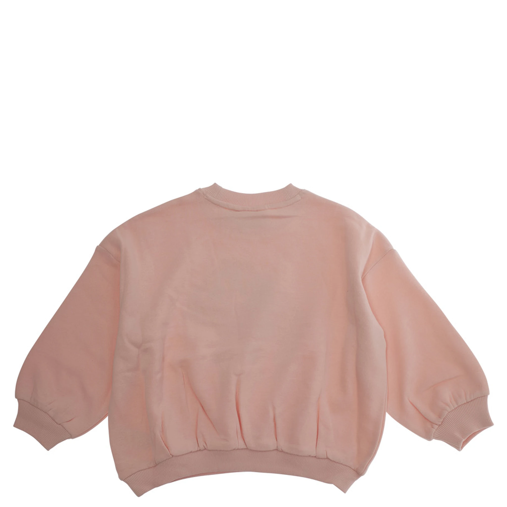 Pink Crewneck Sweatshirt with Maxi Print on the Front in Cotton Baby