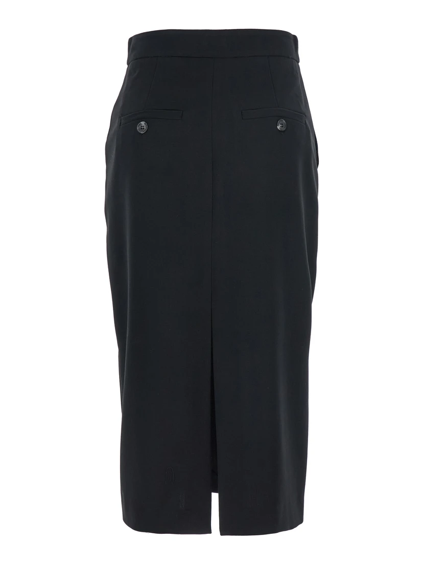 Black Long Skirt with Concealed Front Closure and Front and Rear Single Slit in Fabric Woman