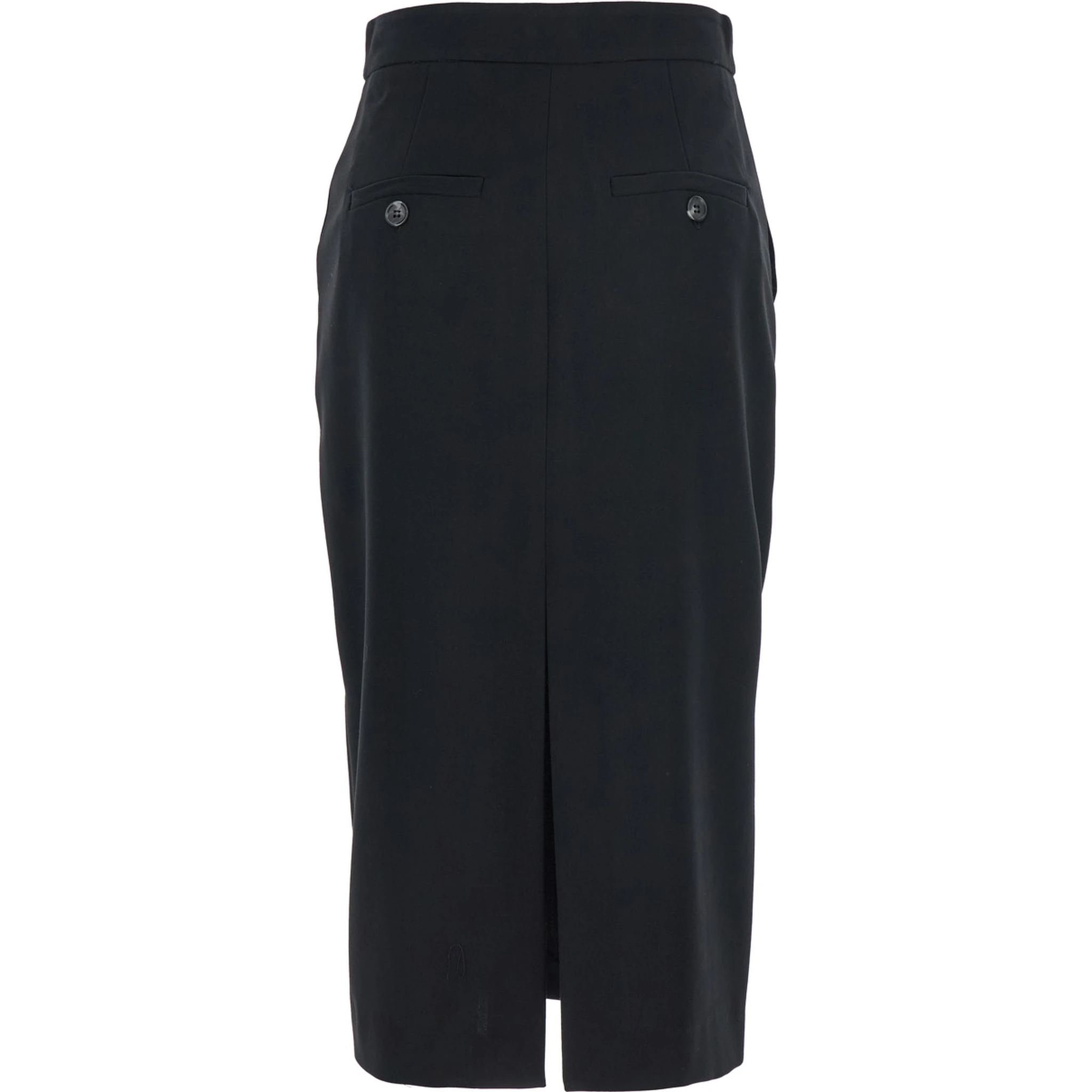 Black Long Skirt with Concealed Front Closure and Front and Rear Single Slit in Fabric Woman
