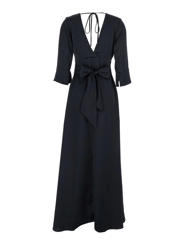 Black Maxi Dress with Front and Rear V Neck and Maxi Bow on the Rear in Cady Woman alternative