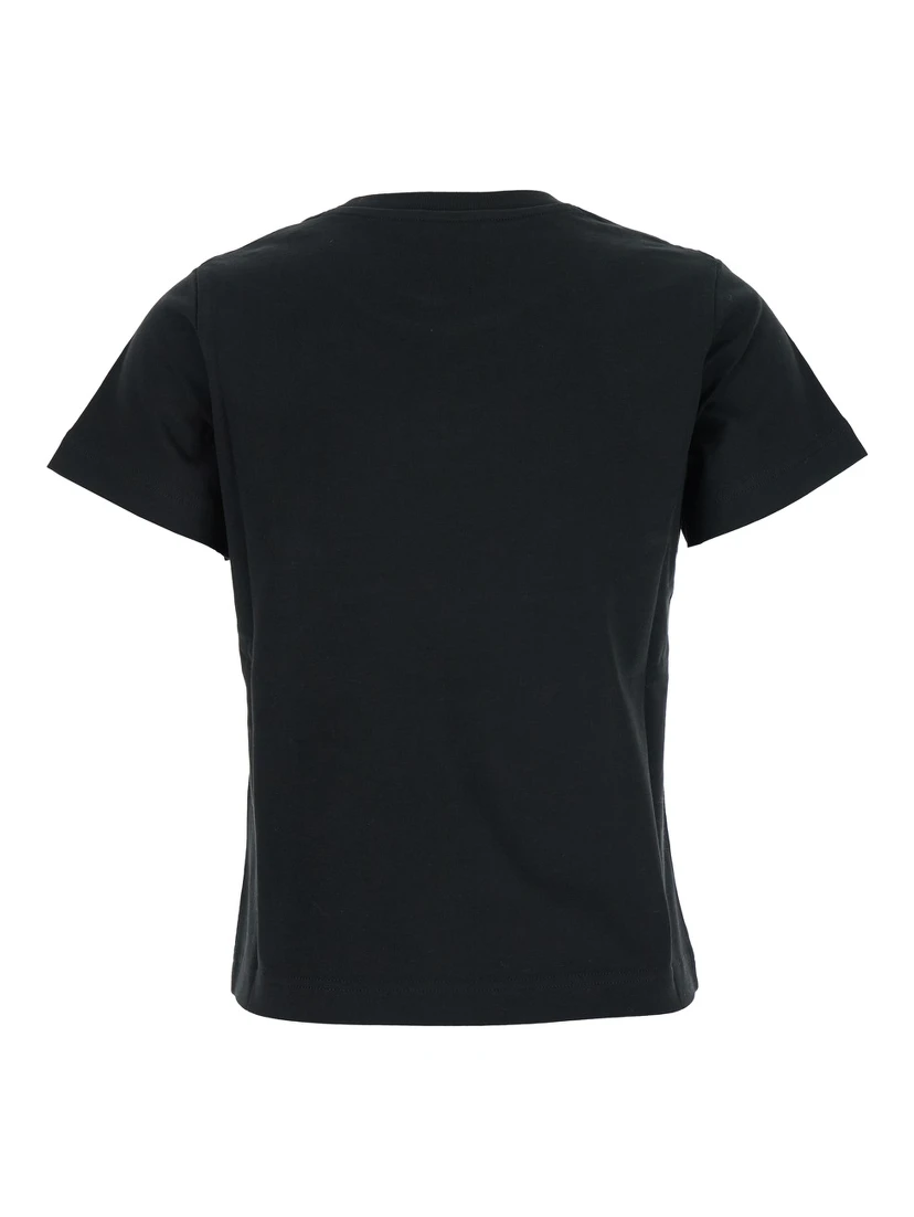 Black Crewneck T-Shirt with Logo on the Front in Cotton Woman