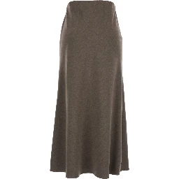 Beige Long Skirt with Side Hook and Loop Closure in Fabric Woman
