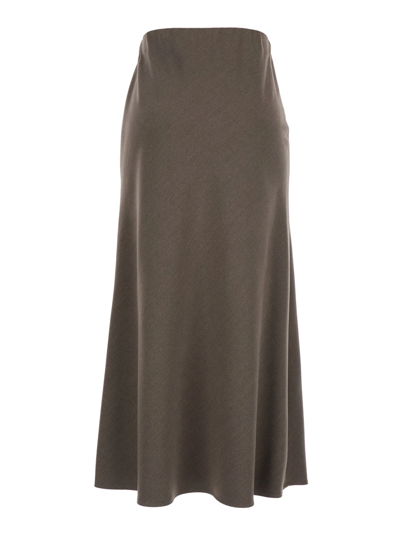 Beige Long Skirt with Side Hook and Loop Closure in Fabric Woman
