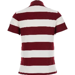 Red Polo Shirt with Logo Patch on the Sleeve and All-Over Striped Motif in Viscose Stretch Woman