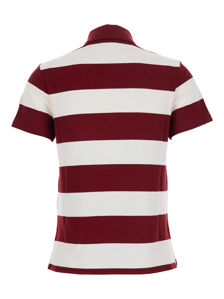 Red Polo Shirt with Logo Patch on the Sleeve and All-Over Striped Motif in Viscose Stretch Woman alternative