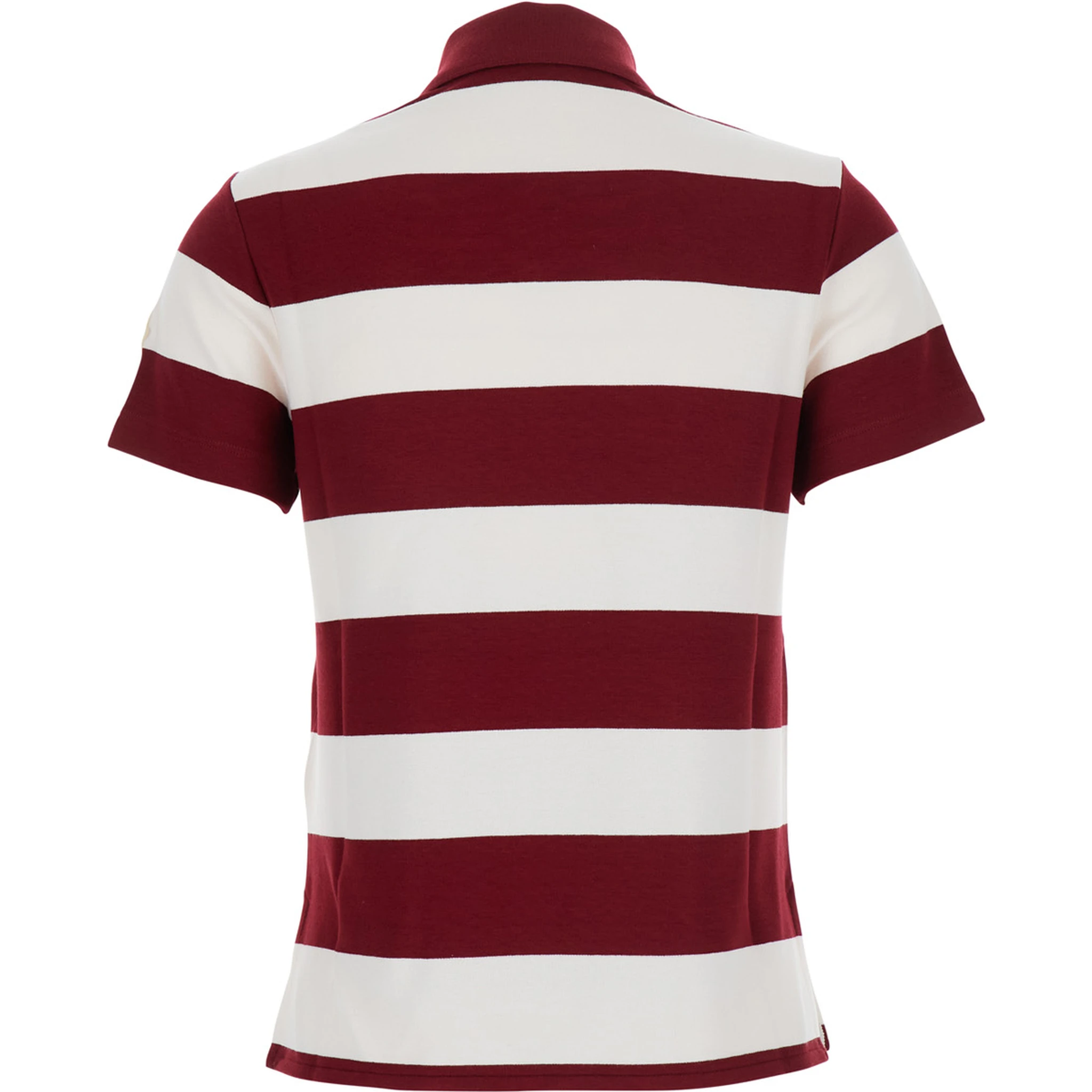 Red Polo Shirt with Logo Patch on the Sleeve and All-Over Striped Motif in Viscose Stretch Woman